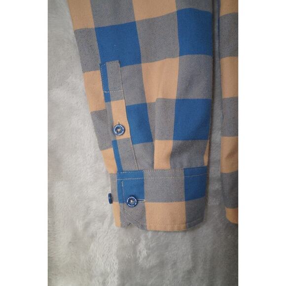Dixxon Flannel Company Plaid Button Up Shirt Mens XLT Long Sleeve Tan Blue - Picture 2 of 9
